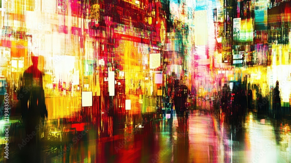 Abstract Cityscape Nocturne With Silhouetted Figures Abstract Cityscape Nocturne With Silhouetted Figures