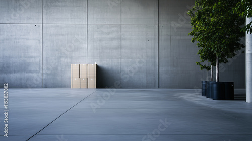 A modern industrial facility showcasing pre-fabricated wall panels stacked against a concrete wall, symbolizing the efficiency and speed of contemporary building processes. photo