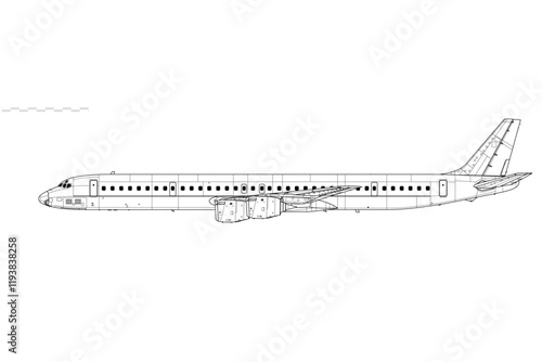 Douglas DC-8-71 Super 70. Vector drawing of long-range jetliner. Side view. Image for illustration and infographics.