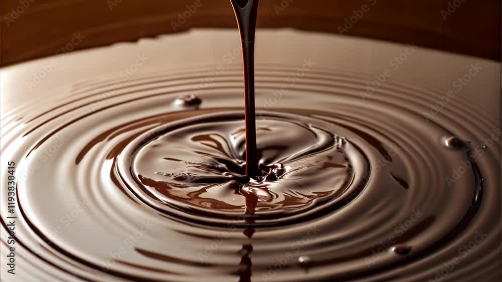 Close-up of liquid chocolate flowing and creating ripples in smooth surface Close-up of liquid chocolate flowing and creating ripples in smooth surface