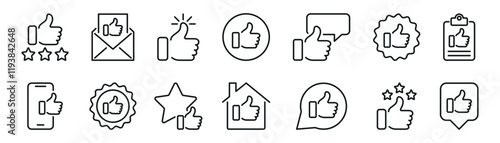 Thumb up and like outline icons set