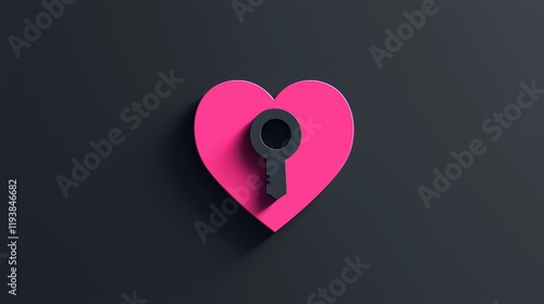 Unlocking love heart key symbolism graphic design minimalist environment creative concept photo