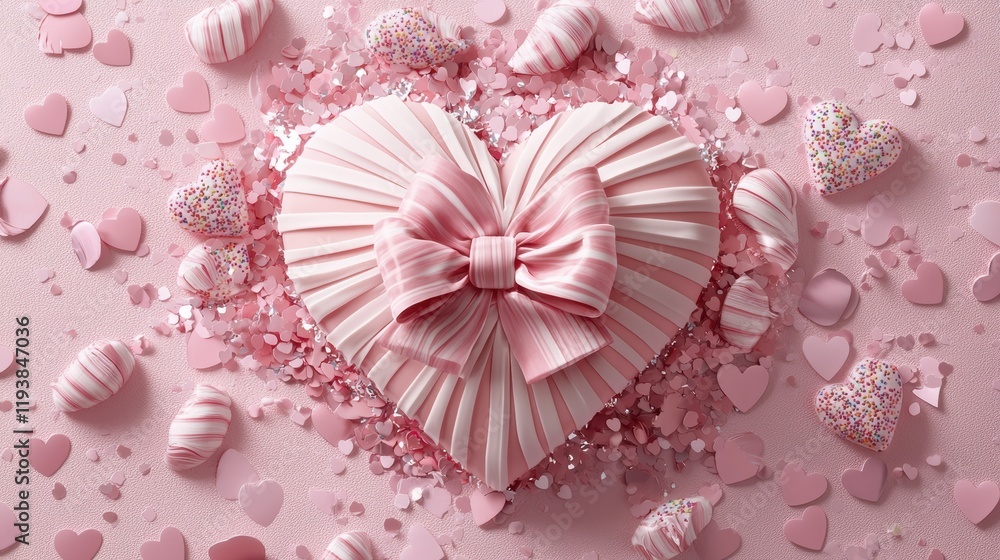 Romantic heart-shaped gift box cozy setting holiday decoration sweet treats top view love concept Romantic heart-shaped gift box cozy setting holiday decoration sweet treats top view love concept