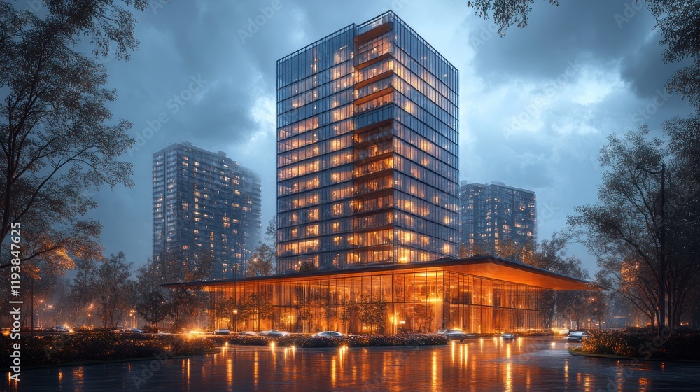 Rainy Night in the City: A Modern Architectural Marvel Rainy Night in the City: A Modern Architectural Marvel