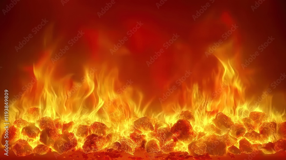 Intense flames erupting from hot coals natural environment visual imagery close-up view fire concept Intense flames erupting from hot coals natural environment visual imagery close-up view fire concept