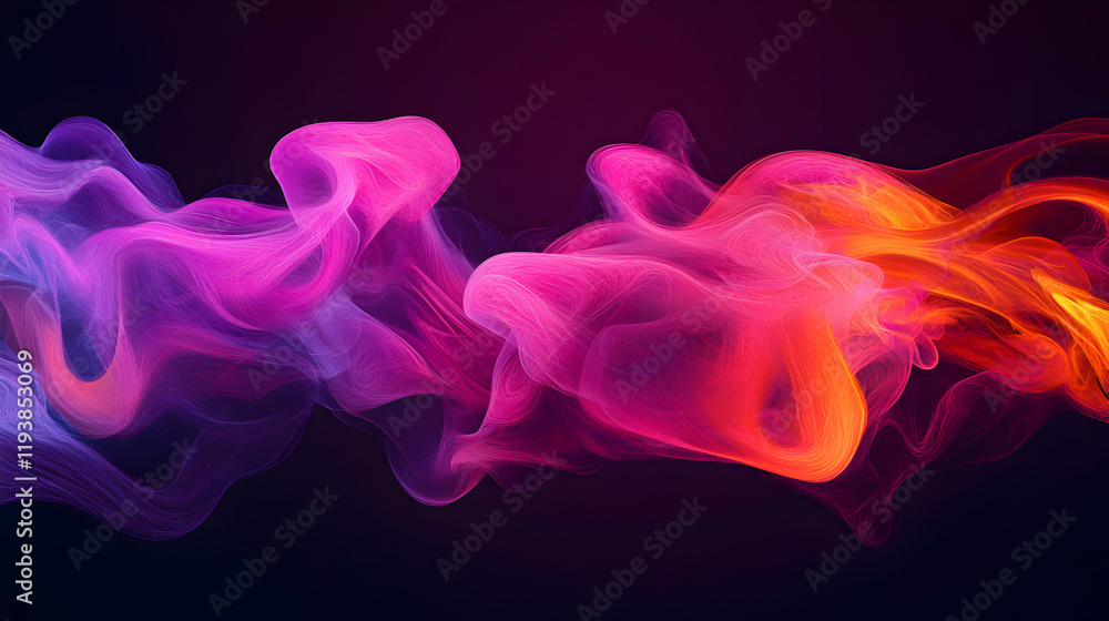 Fototapeta premium Colorful Swirling Smoke in Purple and Orange Against Dark Background