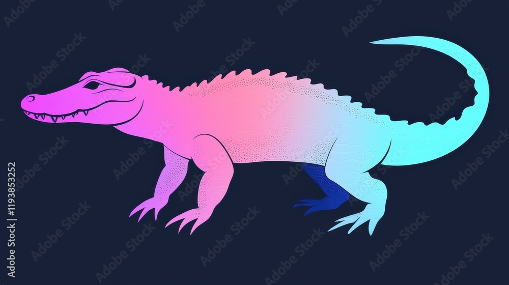 Naklejka premium Dynamic illustration of a colorful crocodile digital art creative environment whimsical viewpoint