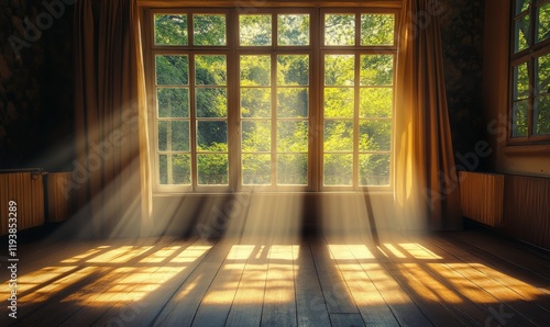 Wallpaper Mural Sunlight Streaming Through a Window Onto a Room with a Wooden Floor Torontodigital.ca