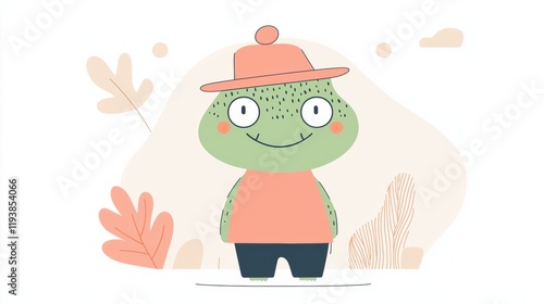 Cheerful cartoon frog character digital art playful design colorful background whimsical style photo