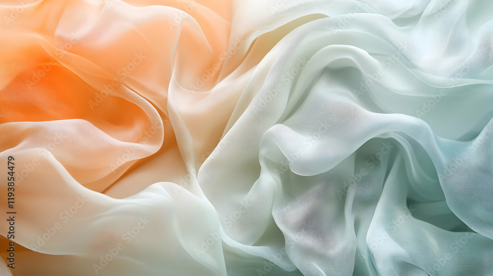Fototapeta premium Soft Flowing Fabric Textures in Light Orange and Light Blue Tones