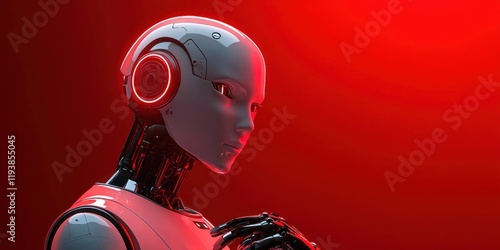 Futuristic Android Illuminated by Dynamic Red Light Concept of AI Risks and Runaway Artificial Intelligence photo