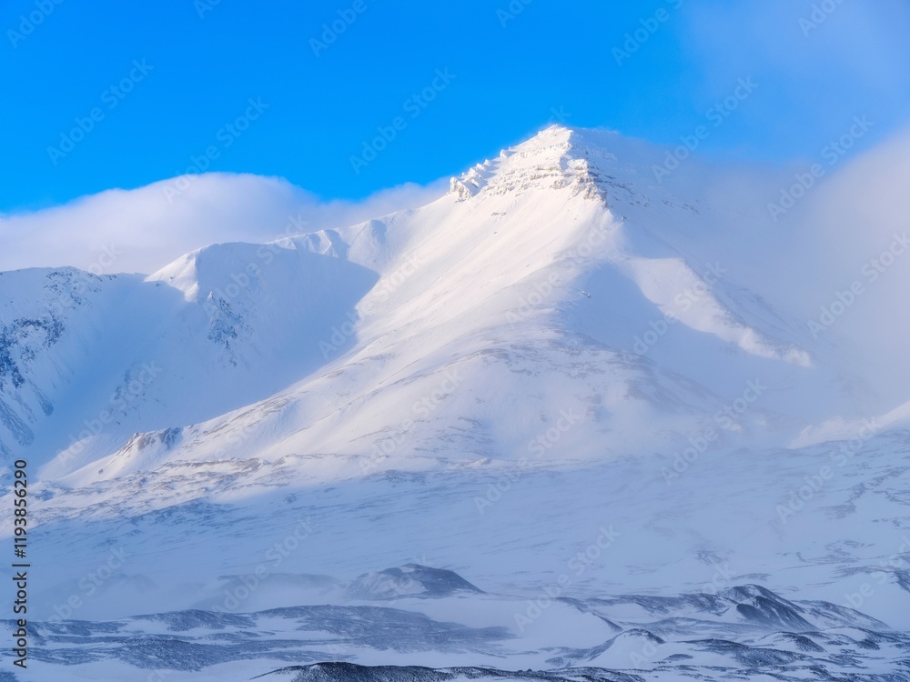Winter landscape in Horbyedalen in Billefjorden on the island Spitsbergen in the Svalbard Archipelago. Scandinavia, Norway. Winter landscape in Horbyedalen in Billefjorden on the island Spitsbergen in the Svalbard Archipelago. Scandinavia, Norway.