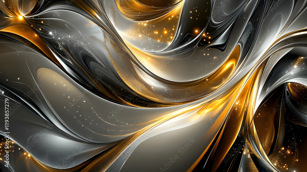 Abstract Fluid Design with Gold and Silver Waves and Shimmering Light Abstract Fluid Design with Gold and Silver Waves and Shimmering Light