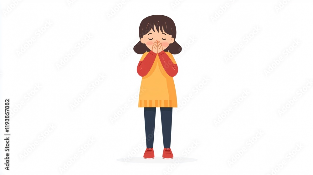 Illustration of Little Girl Coughing during COVID-19 Pandemic Illustration of Little Girl Coughing during COVID-19 Pandemic