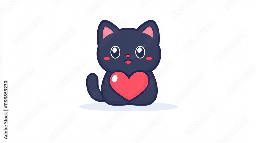 Fototapeta premium Adorable Little Cat with Heart: Kawaii Character Wide-Angle View