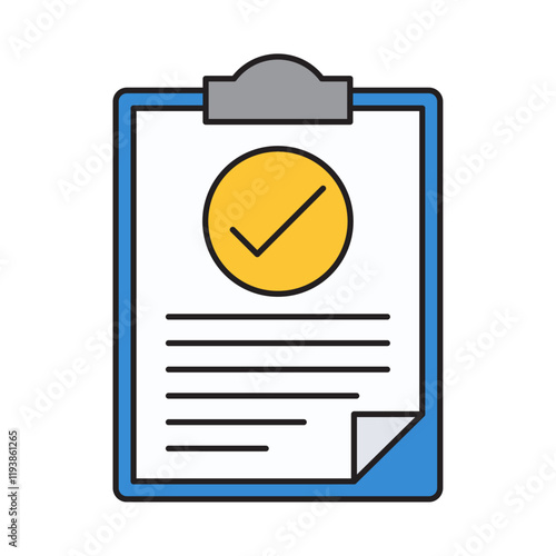 Minimal clipboard with bold checkmark on a blue background. Perfect for office visuals, productivity tools, and planning projects in business and organization settings.