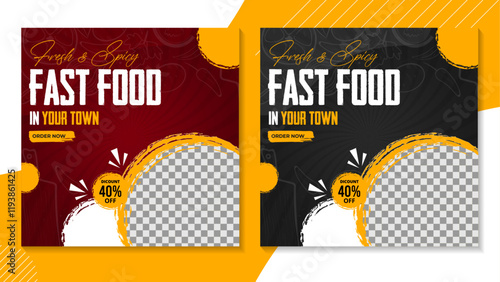 Fast food promotional template featuring vibrant colors, editable placeholders, and bold typography. Ideal for restaurants, cafes, or food delivery ads.