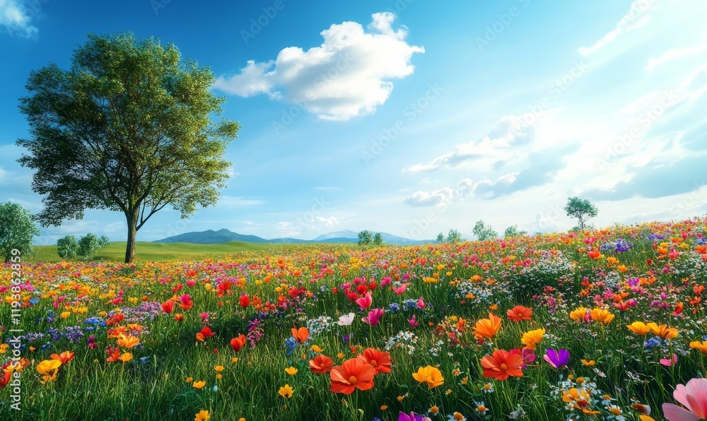 Vibrant Summer Wildflower Meadow Landscape