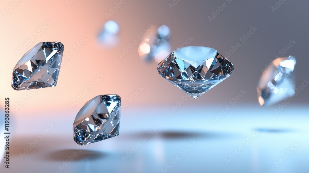 Floating diamonds in a soft gradient background 3d render elegant jewels studio environment abstract concept