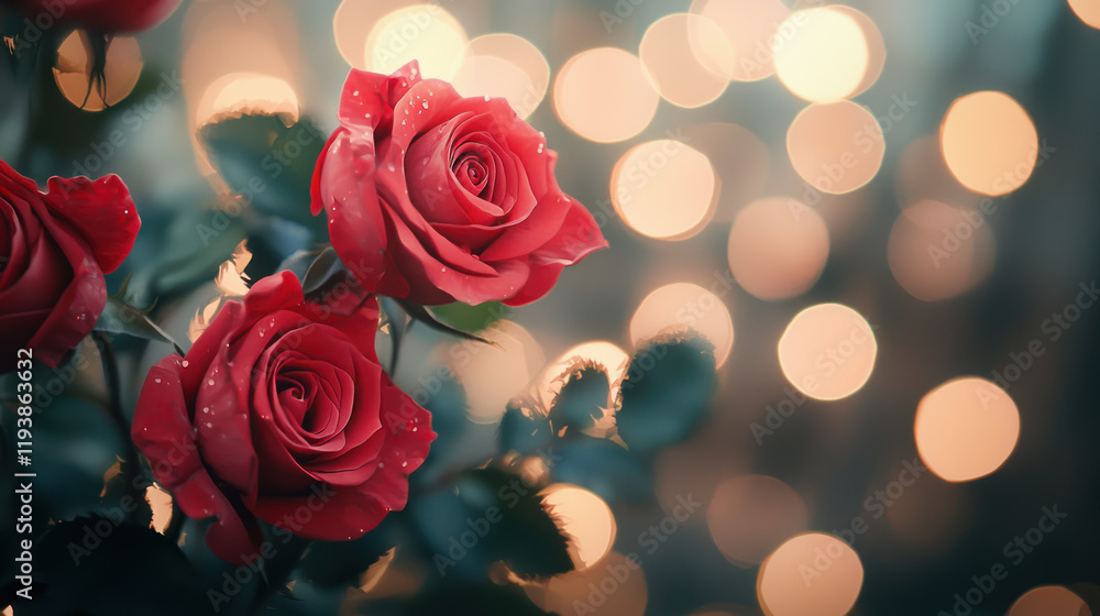 A Romantic red roses with dreamy bokeh background create soft, enchanting atmosphere A Romantic red roses with dreamy bokeh background create soft, enchanting atmosphere