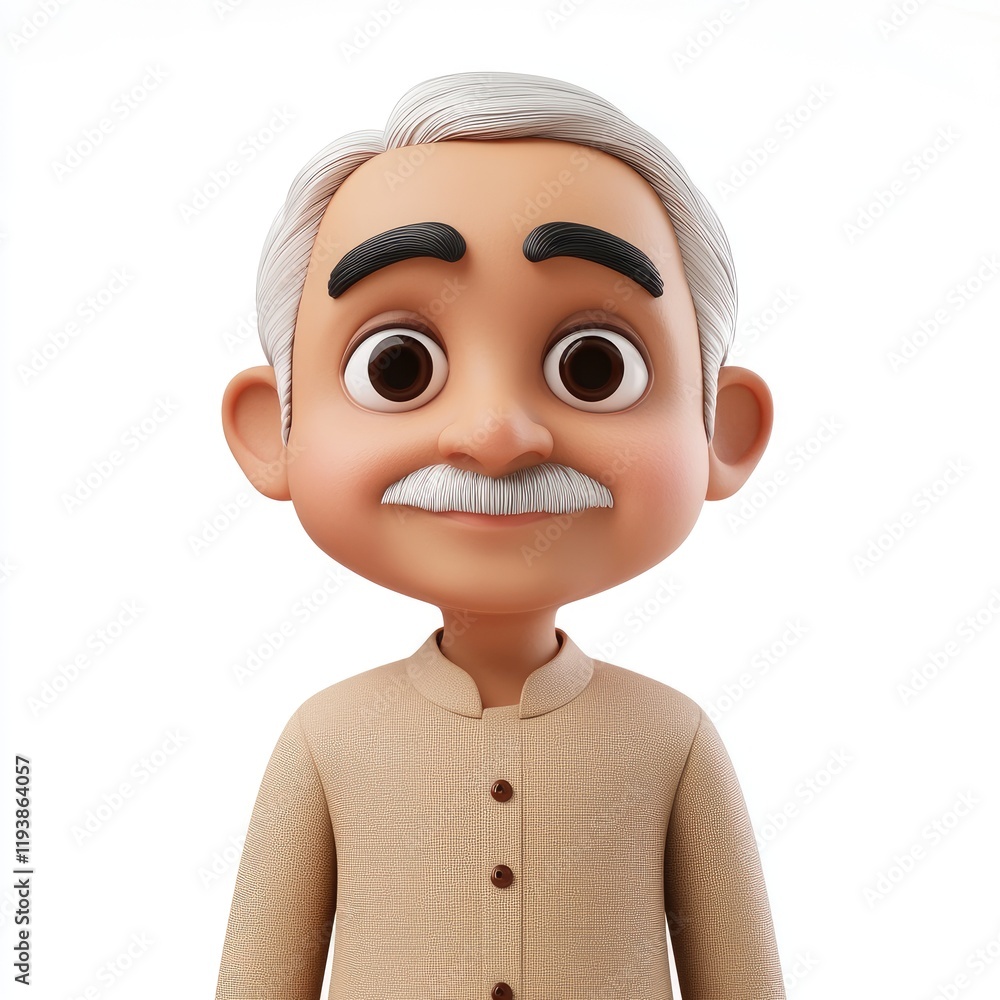 Elderly Indian man memoji in traditional kurta with neutral expression on white background Elderly Indian man memoji in traditional kurta with neutral expression on white background