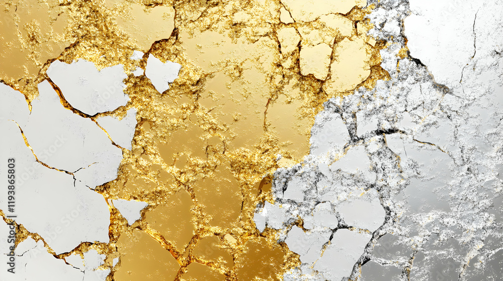 Obraz premium Cracked Gold and Silver Surface with Textured Pattern and Detail