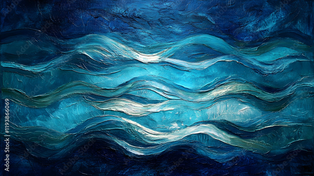 Obraz premium Abstract Ocean Waves in Shades of Blue and Teal with Texture