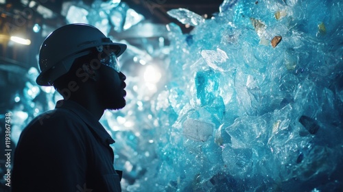 A zoomedin view of workers carefully inspecting discarded plastic components preparing them for grinding and reprocessing into new product materials. photo