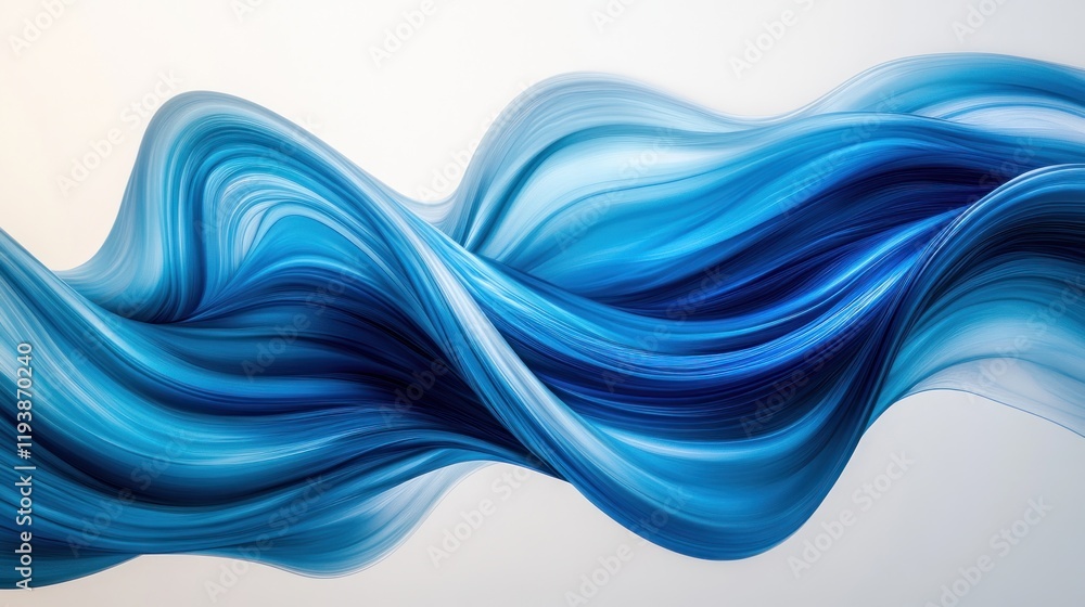 Fototapeta premium Blue wave flow on white background, abstract design element.