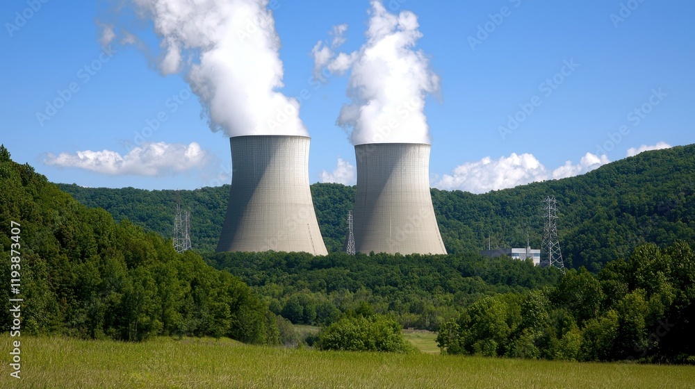 Nuclear power plant emission release scenic landscape photography outdoor wide-angle view energy production Nuclear power plant emission release scenic landscape photography outdoor wide-angle view energy production