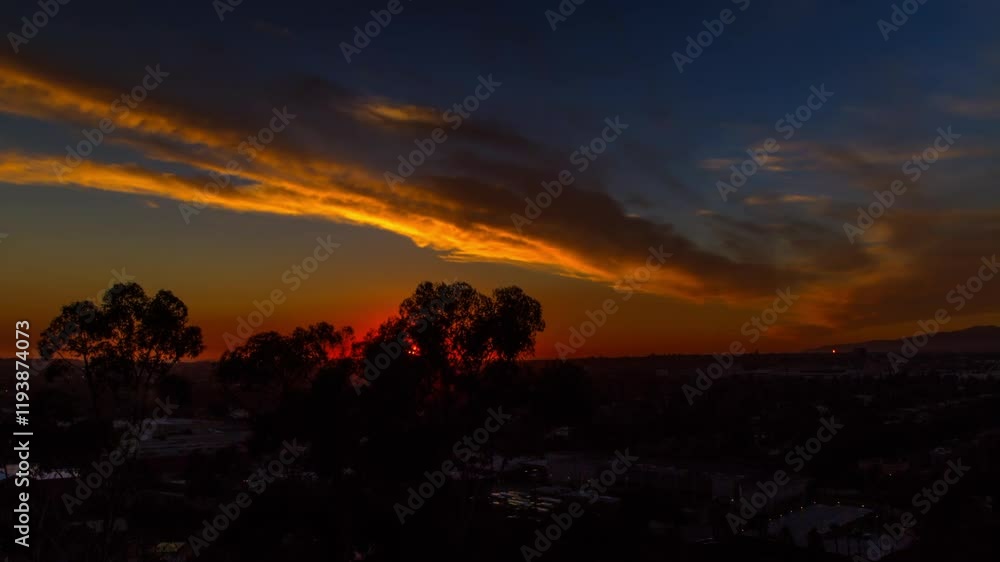 Aerial: Drone Lockdown Shot Of Dramatic Clouds Moving Over Residential Landscape Of City During Scenic Sunset - Los Angeles, California Aerial: Drone Lockdown Shot Of Dramatic Clouds Moving Over Residential Landscape Of City During Scenic Sunset - Los Angeles, California
