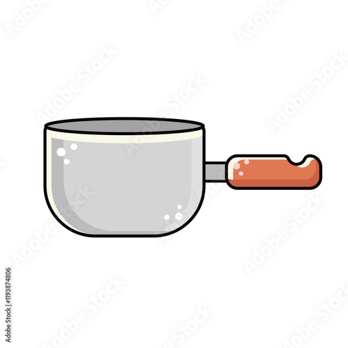 Vector illustration of grey icon saucepan or stewpan, with wooden  brown handle isolated on white background