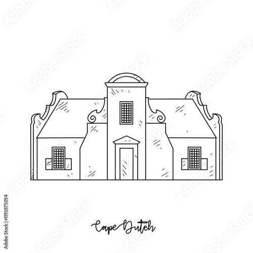 Simple sketch drawing of Cape Dutch Traditional House vector illustration. Traditional House in simple linear style vector design concept. Old architectural building design and great for education.
