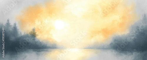 Abstract Soft Yellow and Gray Dreamy Background with Ethereal Glow and Light Texture photo