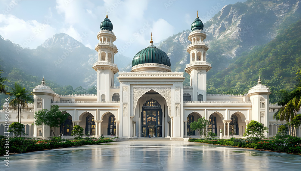 Fototapeta premium Mountain Mosque Architectural Render