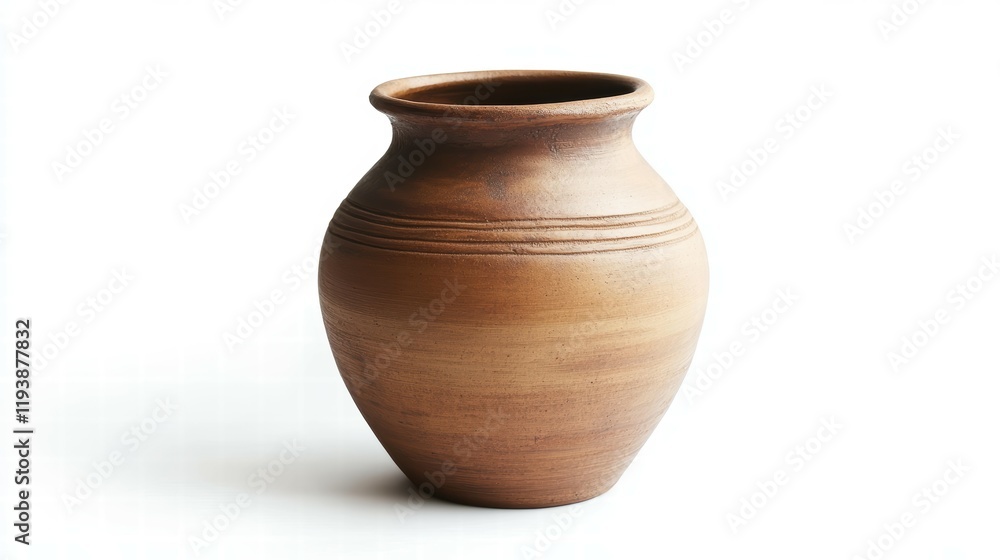 Creating earthy charm traditional unglazed pottery vase on a white background Creating earthy charm traditional unglazed pottery vase on a white background