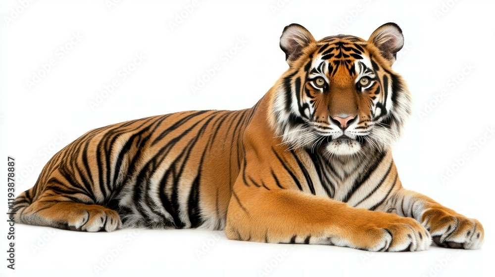 Naklejka premium Bengal tiger observing steadfastly wildlife setting high-quality image minimalist background close-up view captivating gaze