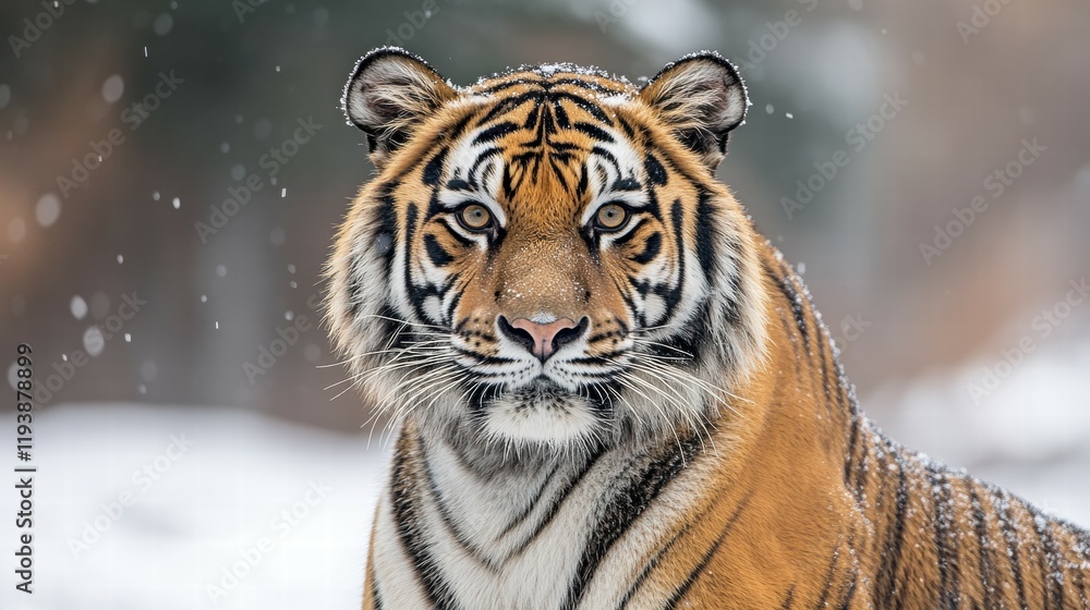 Obraz premium Bengal tiger staring intently wildlife photography minimalist white background close-up steady gaze