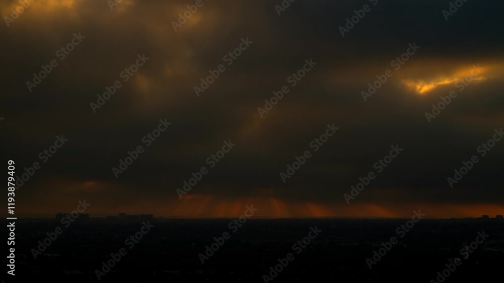 Aerial Time Lapse Lockdown Shot Of Fluffy Clouds Over Residential City Horizon During Tranquil Sunset - Los Angeles, California Aerial Time Lapse Lockdown Shot Of Fluffy Clouds Over Residential City Horizon During Tranquil Sunset - Los Angeles, California
