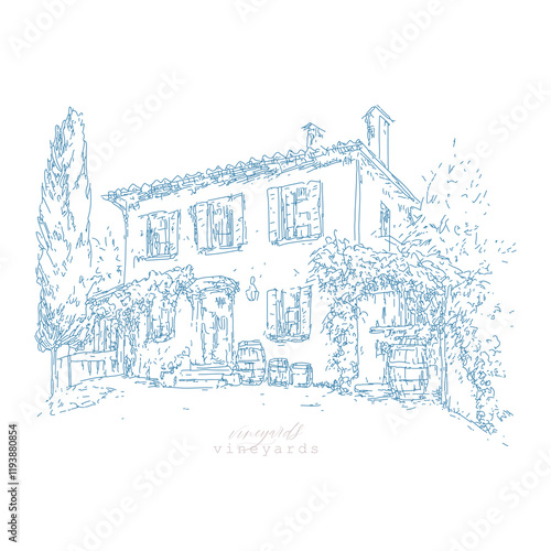 Tuscan Villa or Provence rough sketched abstract 
