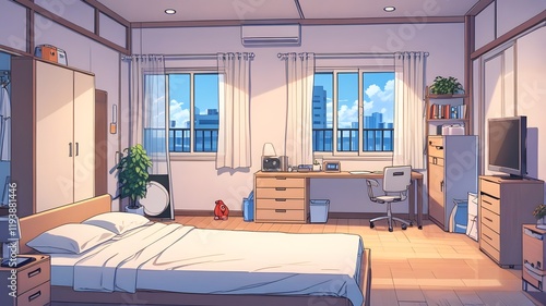 anime style bedroom illustration background