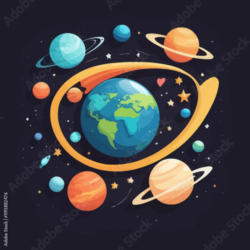 outer space planets, space concept, space logo, vector illustration.