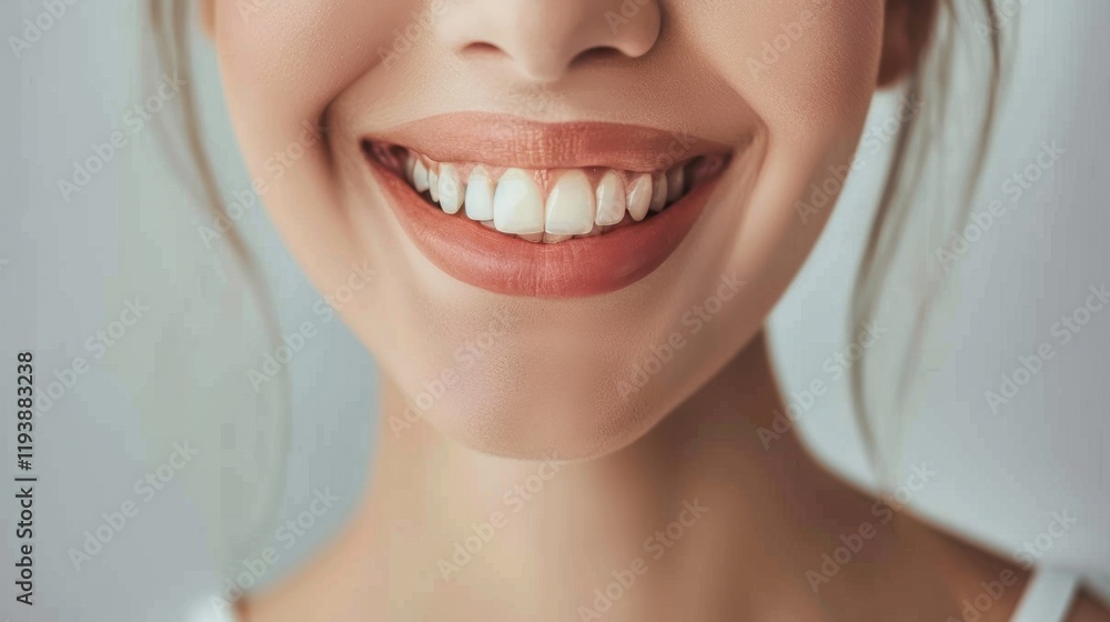 Obraz premium Smiling woman with healthy teeth, showcasing bright smile and confidence. Her joyful expression radiates happiness and positivity, perfect for dental or beauty themes