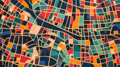 Abstract Colorful Map Design with Geometric Patterns and Shapes