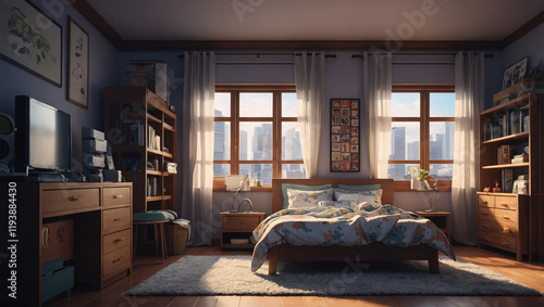 anime style bedroom illustration background