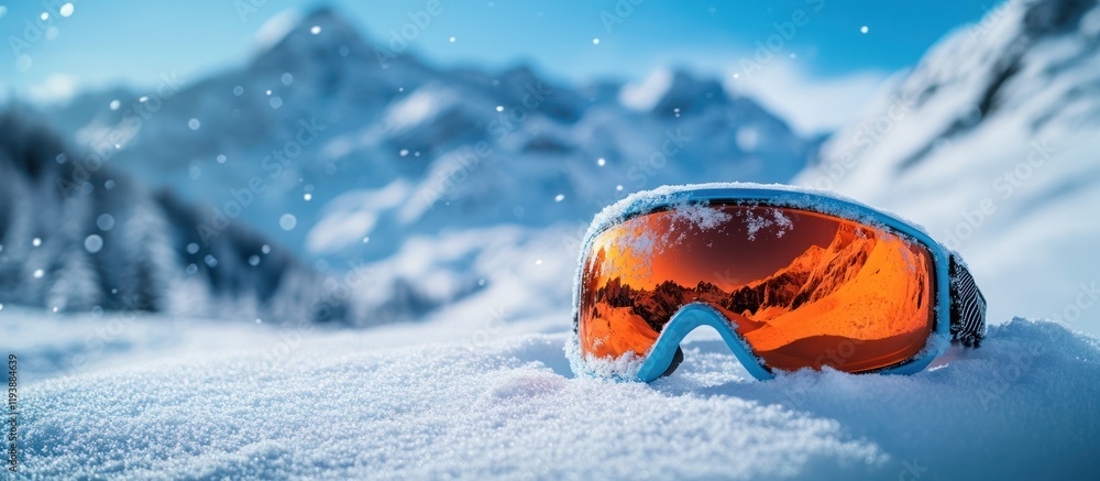 Obraz premium Goggles in snow, mountain backdrop