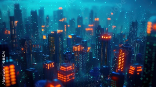 Wallpaper Mural Vibrant Night Cityscape with Glow and Mist in Futuristic Setting Torontodigital.ca