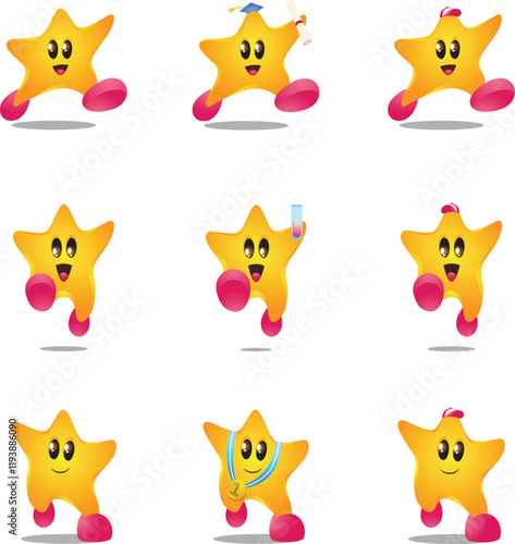 a set of cartoon star character illustrations photo