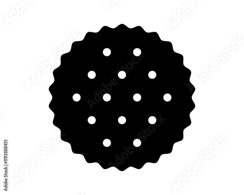 Whole round cracker silhouette. Sweet or salty biscuit cookie. Popular crunchy snack isolated on white background. Vector graphic illustration.