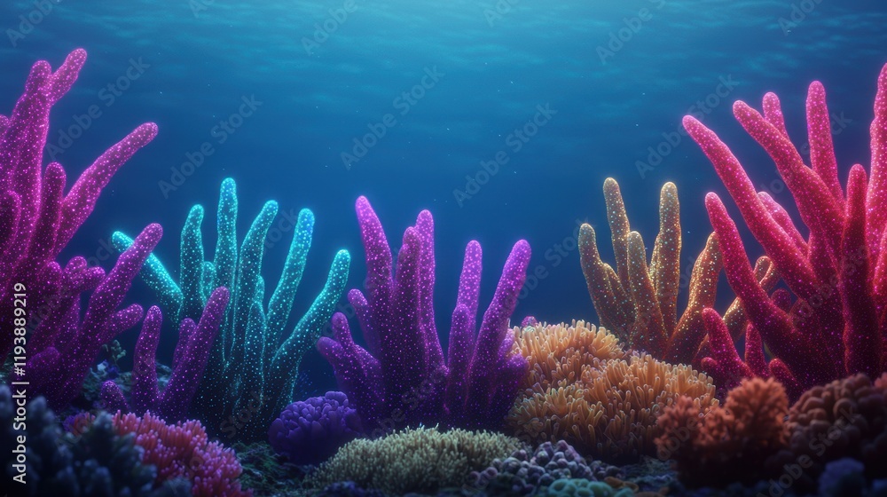 Fototapeta premium Vibrant Colorful Coral Reef Underwater Scene With Soft Light Effects